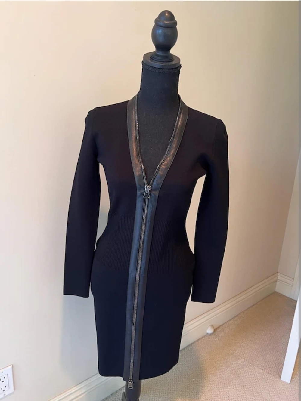 Tom Ford V-Neck Zipper Dress with Leather Trim. Fierce! Size Medium